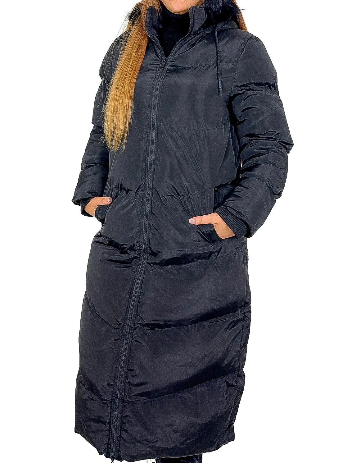 Fur Trim Hood Longline Padded Coat