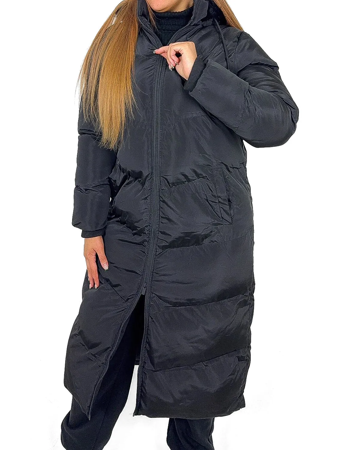 Fur Trim Hood Longline Padded Coat