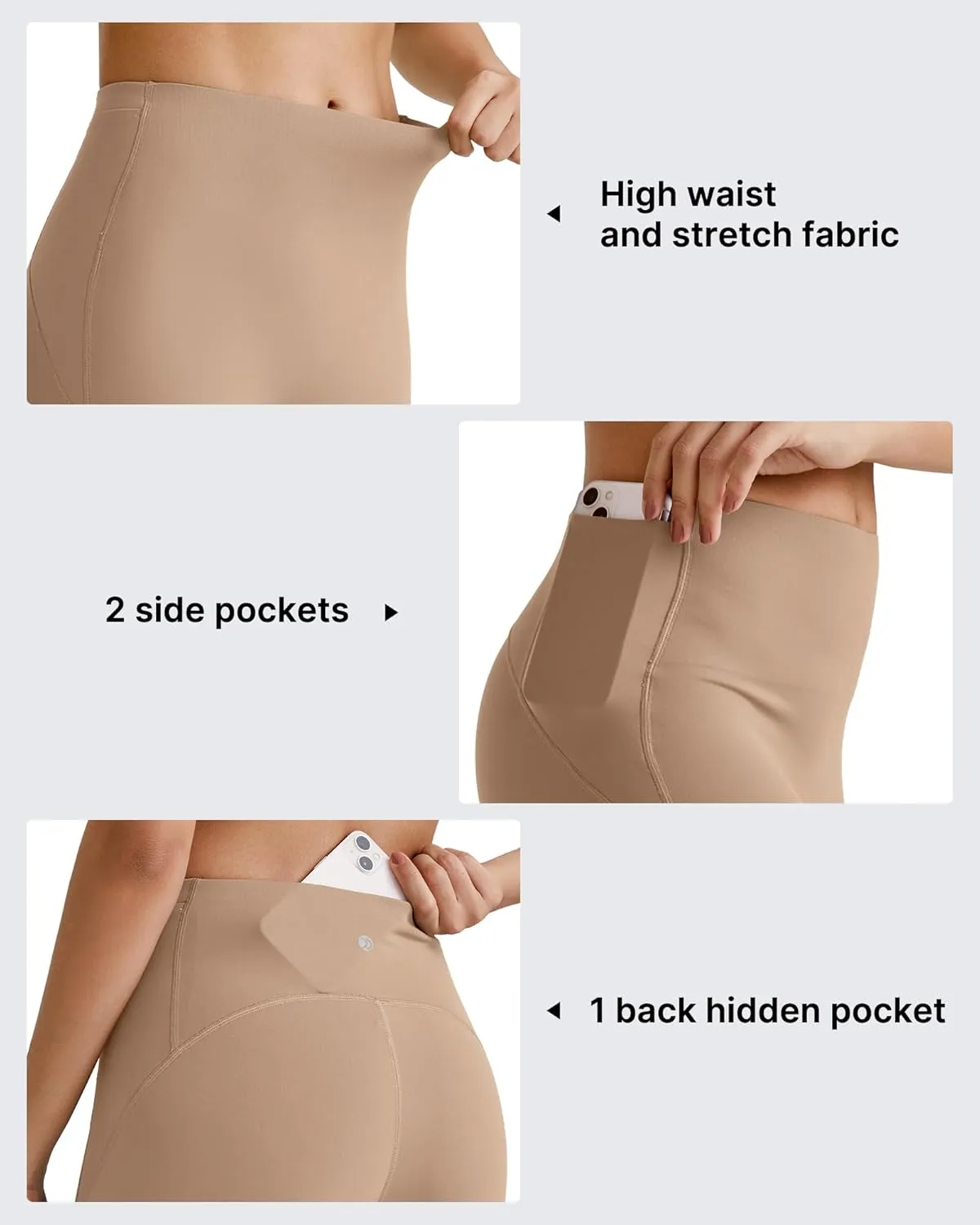 G4Free BareFeel Yoga Pants for Women Seamless Waistband Yoga Leggings Workout Biker Leggings with Pockets 25" 27" 29"