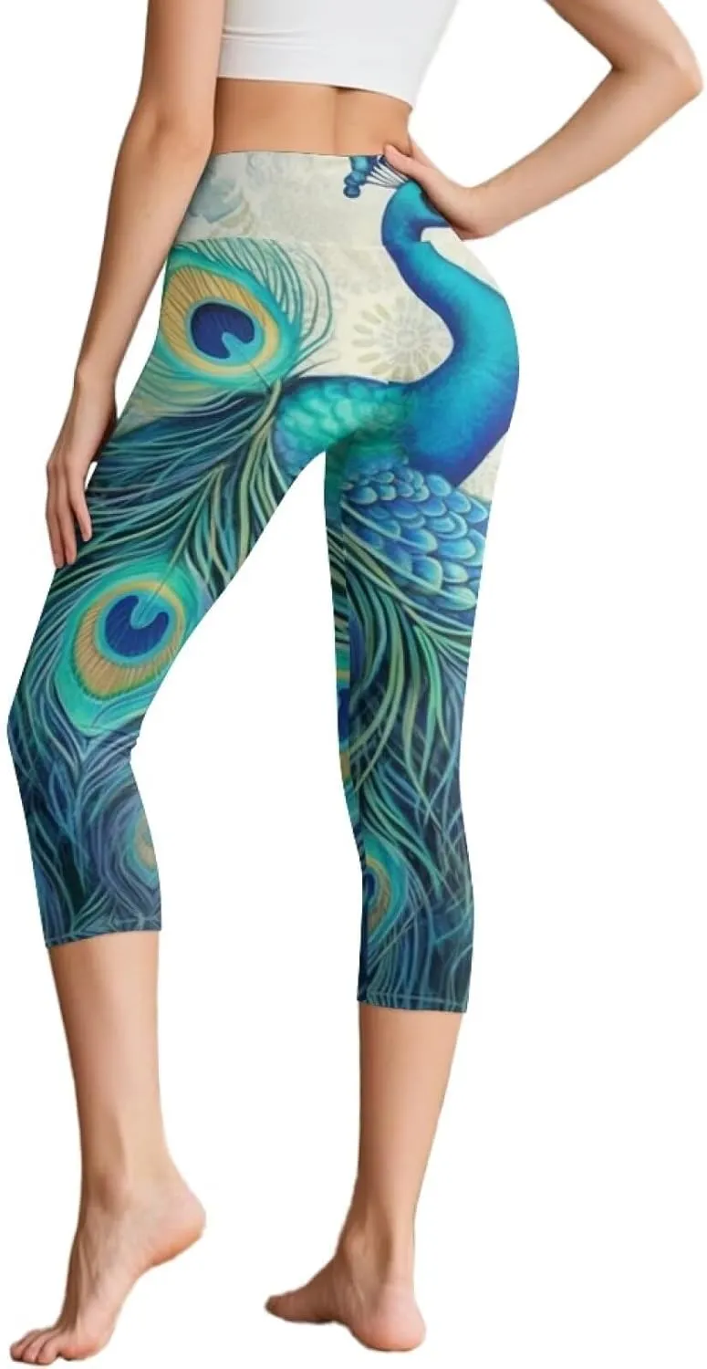 Galaxy High Waisted Capri Leggings for Women, Lotus Mandala Tummy Control Yoga Pants Butterfly Stretchy Leggings