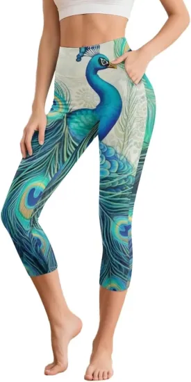 Galaxy High Waisted Capri Leggings for Women, Lotus Mandala Tummy Control Yoga Pants Butterfly Stretchy Leggings