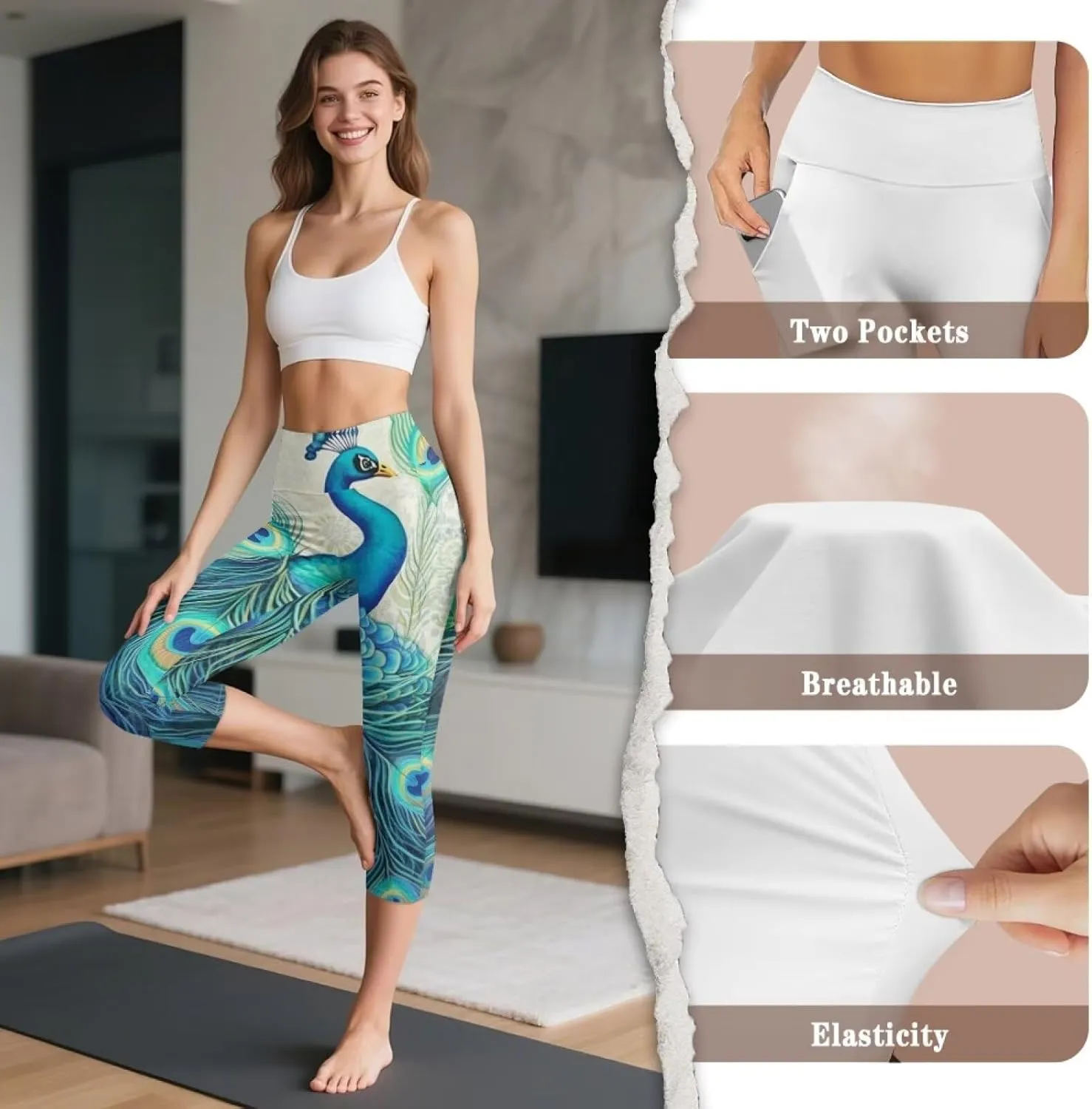 Galaxy High Waisted Capri Leggings for Women, Lotus Mandala Tummy Control Yoga Pants Butterfly Stretchy Leggings