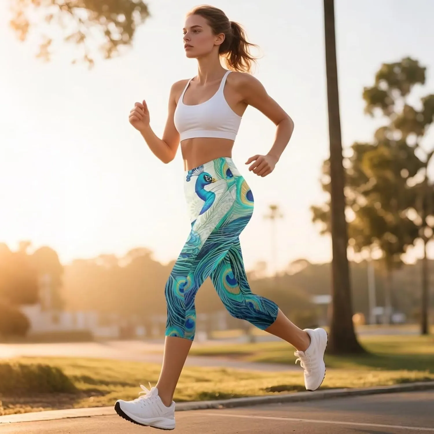 Galaxy High Waisted Capri Leggings for Women, Lotus Mandala Tummy Control Yoga Pants Butterfly Stretchy Leggings