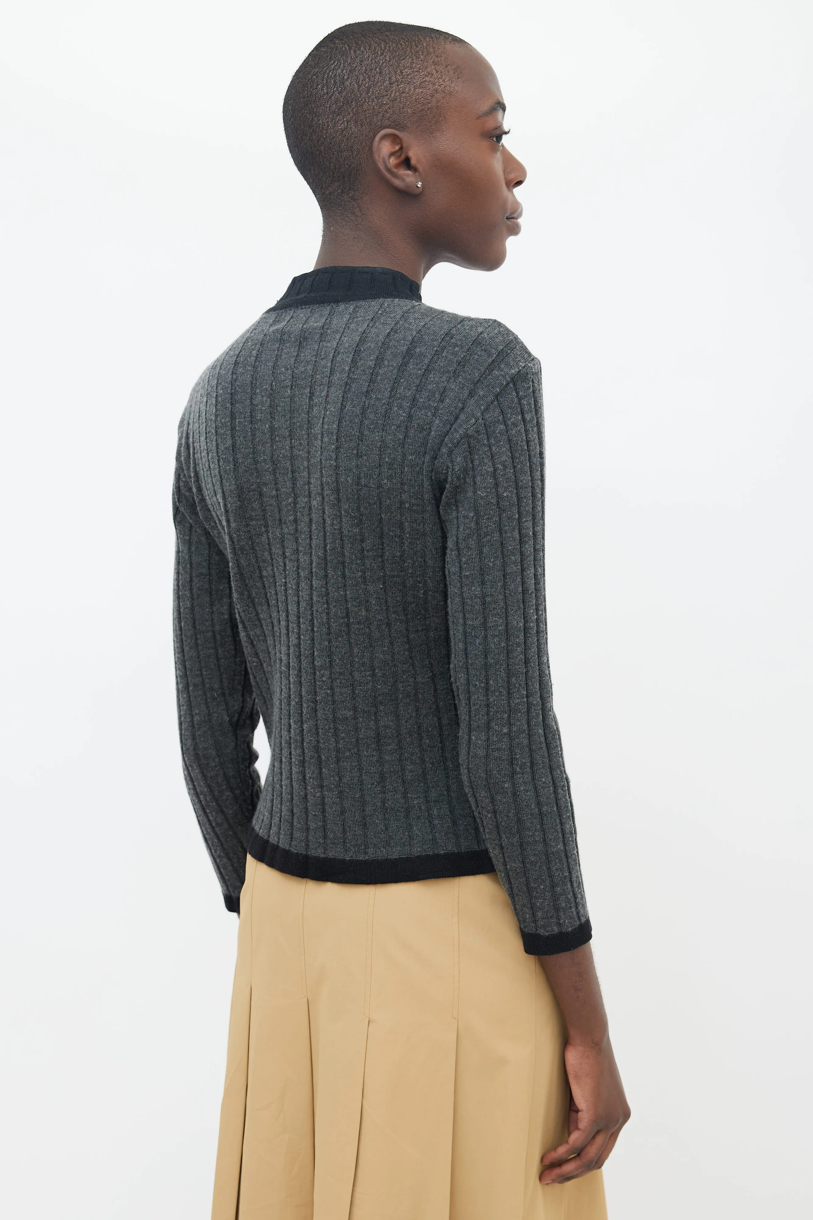 Grey & Black Knit Mock Neck Logo Sweater