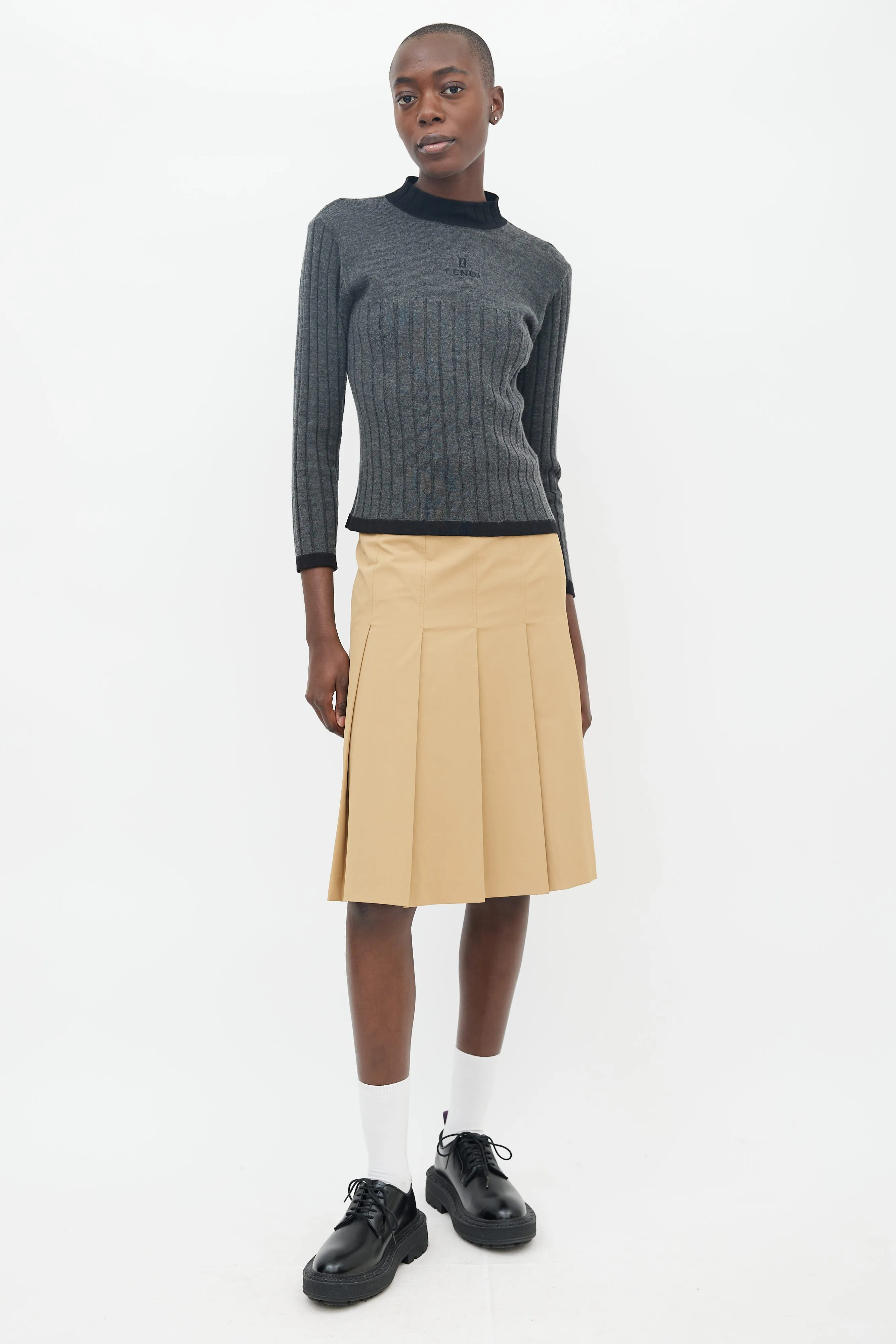 Grey & Black Knit Mock Neck Logo Sweater