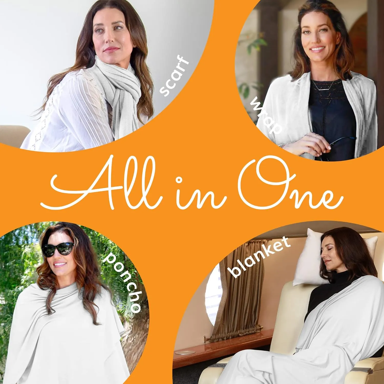 Happyluxe Travel Shawl Wraps for Women - 68x35in Wrap. Lightweight Pashmina, Airplane Travel Blanket Scarf. Made In USA