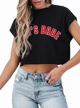Hilinker Women's Graphic Cap Sleeve Crop Tops Summer Casual Crew Neck T Shirts Loose Fit Basic Tees