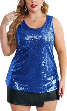 IN'VOLAND Women's Sequin Tops Plus Size Glitter Tank Top Sleeveless Sparkle Shimmer Shirt Tops