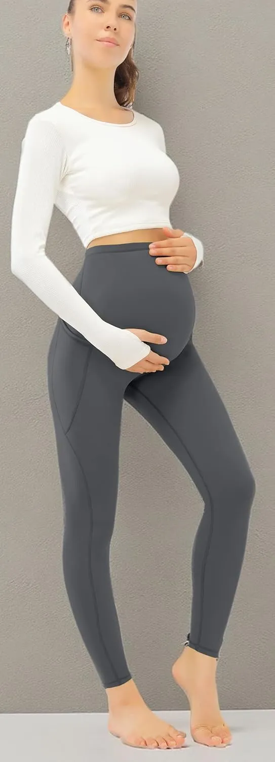 JOYSPELS Smooth Feeling Maternity Leggings Over The Belly with Pockets Workout Pregnancy Leggings