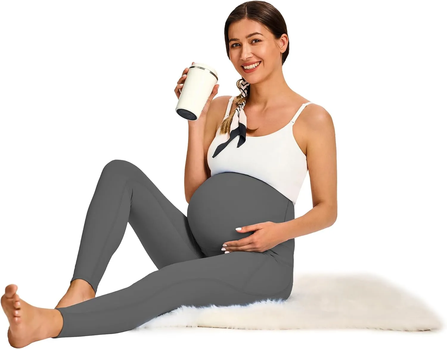 JOYSPELS Smooth Feeling Maternity Leggings Over The Belly with Pockets Workout Pregnancy Leggings
