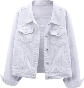 Ladyful Women's Bride Casual Jean Jacket Distressed Ripped Denim Jacket Coat with Pockets