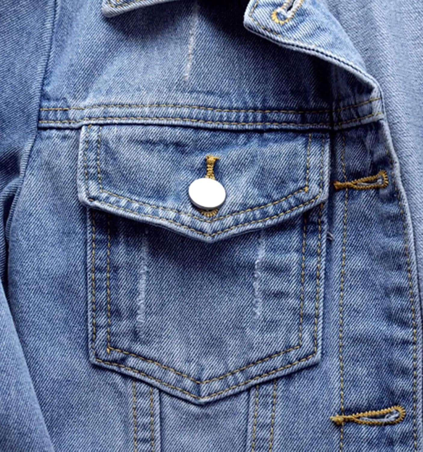 Ladyful Women's Bride Casual Jean Jacket Distressed Ripped Denim Jacket Coat with Pockets