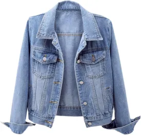 Ladyful Women's Bride Casual Jean Jacket Distressed Ripped Denim Jacket Coat with Pockets