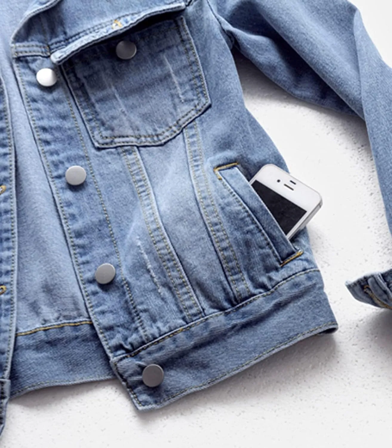Ladyful Women's Bride Casual Jean Jacket Distressed Ripped Denim Jacket Coat with Pockets