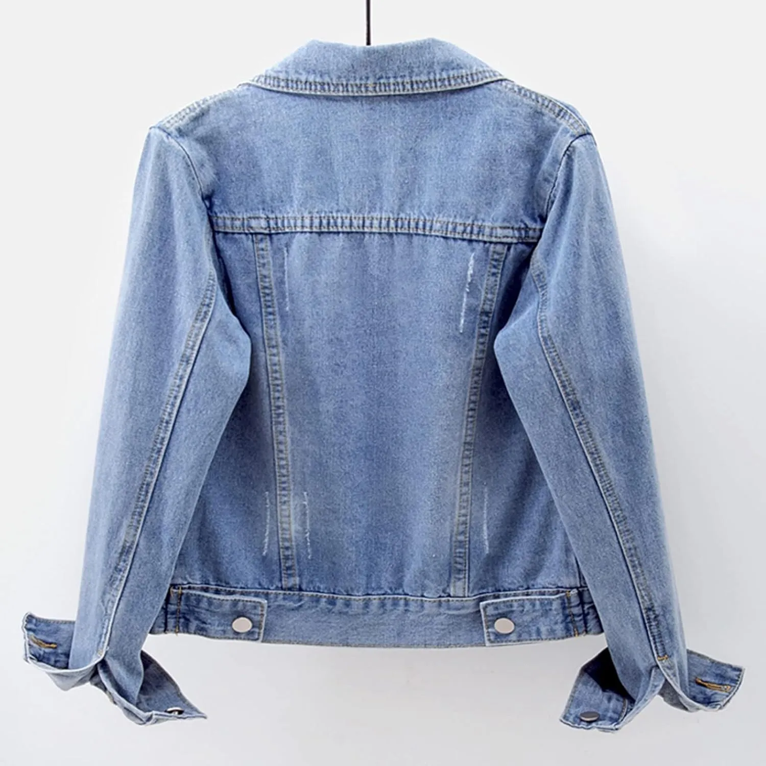 Ladyful Women's Bride Casual Jean Jacket Distressed Ripped Denim Jacket Coat with Pockets