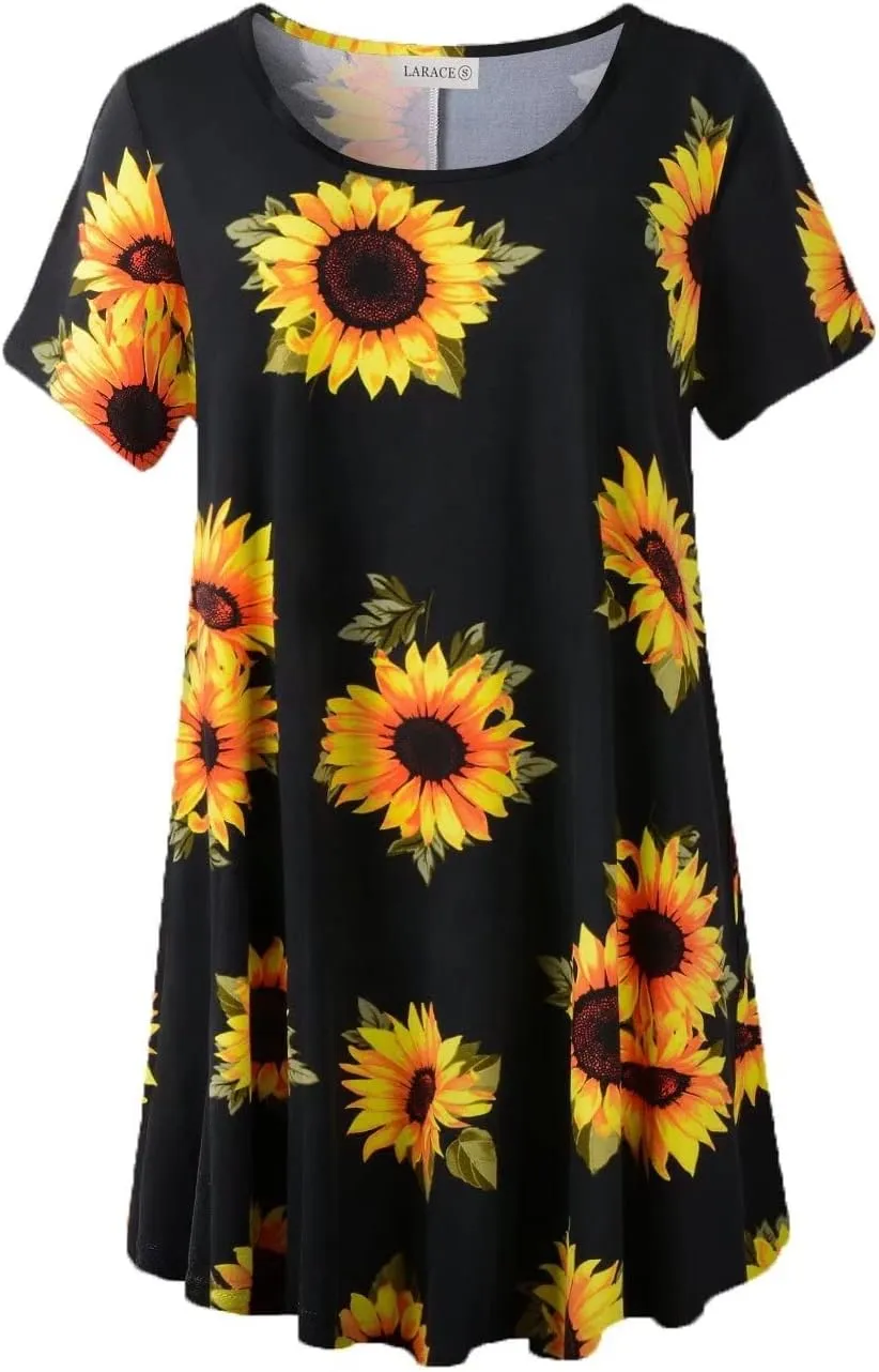 LARACE Plus Size Tops for Women Short Sleeve Shirts Casual Summer Clothes Round Neck Tunics for Leggings
