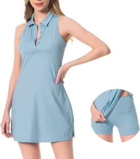 Lightbare Womens Polo Tennis Dress Golf Collar Dresses with Built-in Bra & Detachable Shorts UPF 50  Quick Dry for Exercise