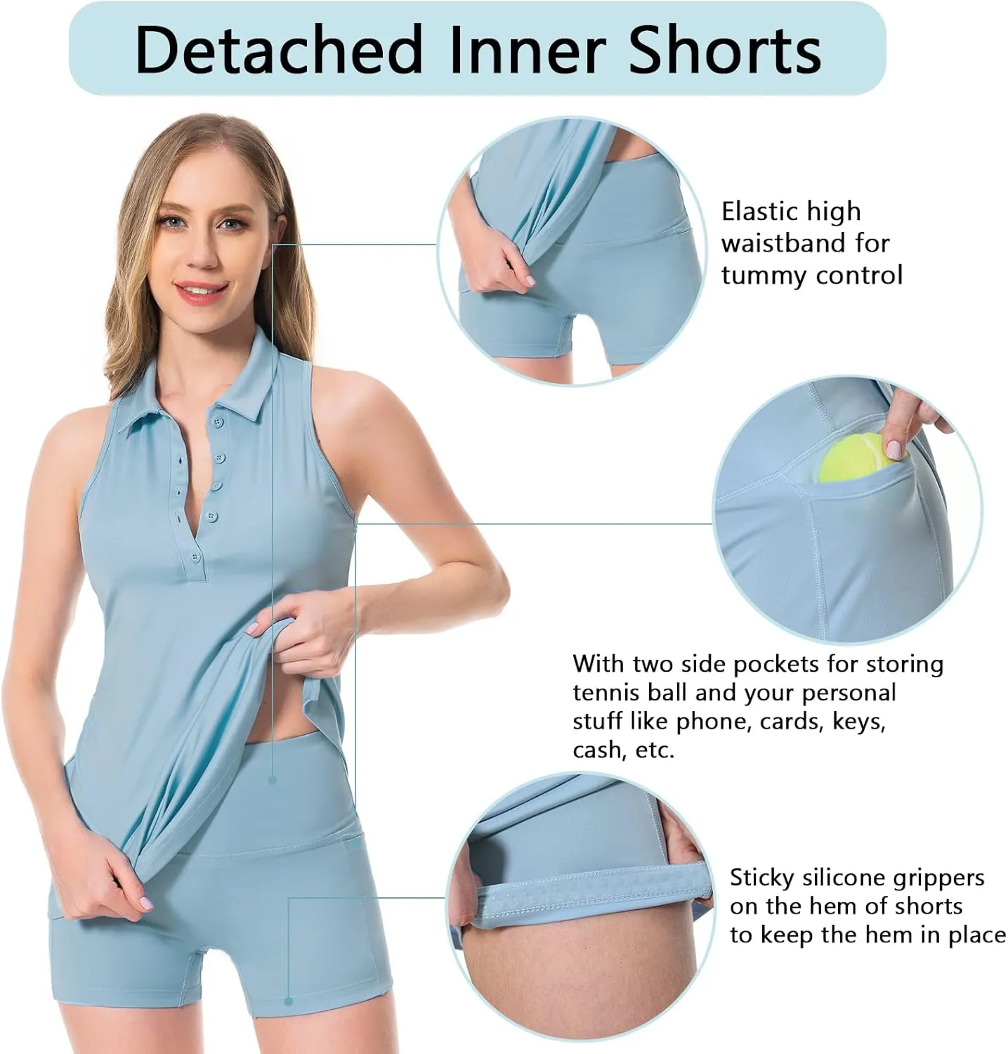 Lightbare Womens Polo Tennis Dress Golf Collar Dresses with Built-in Bra & Detachable Shorts UPF 50  Quick Dry for Exercise