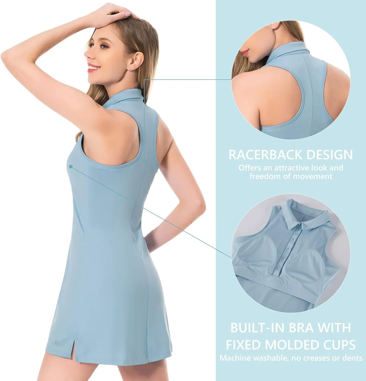 Lightbare Womens Polo Tennis Dress Golf Collar Dresses with Built-in Bra & Detachable Shorts UPF 50  Quick Dry for Exercise