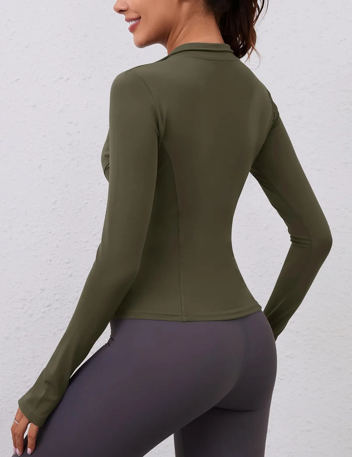 LOMON Womens Long Sleeve Workout Tops Quick Dry Quarter Zip Pullover Crop Yoga Athletic Slim Fit Shirts