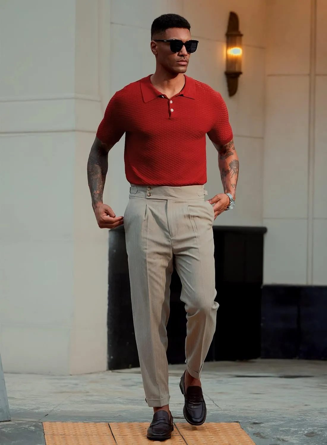 Mainfini Mens Knit Button Polo Shirts Vintage 70s Golf Shirt Casual Beach Vacation Outfit