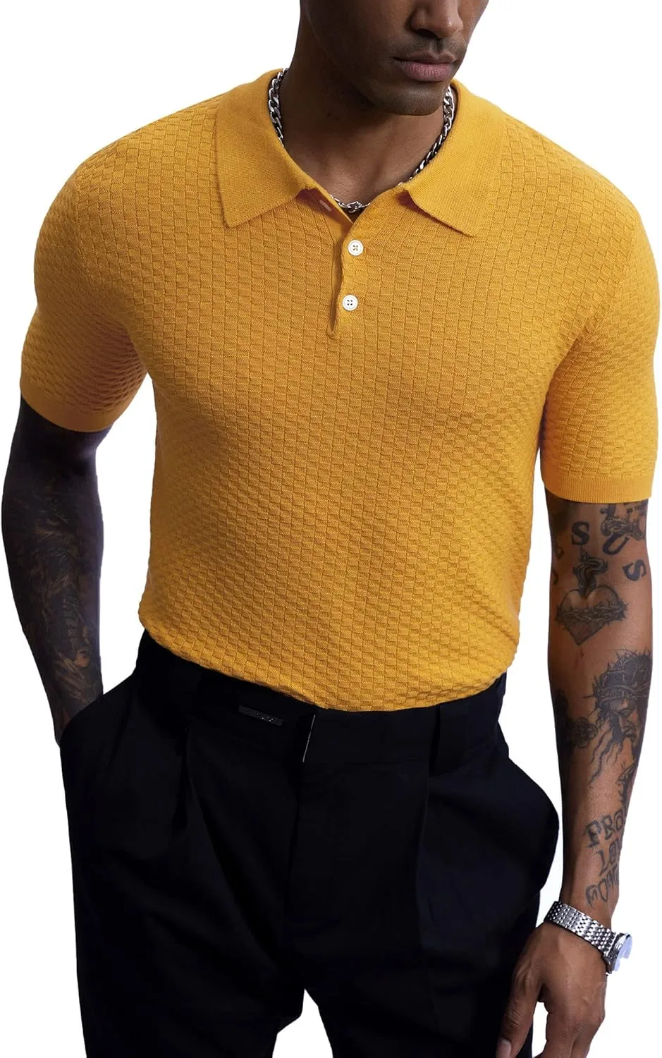 Mainfini Mens Knit Button Polo Shirts Vintage 70s Golf Shirt Casual Beach Vacation Outfit