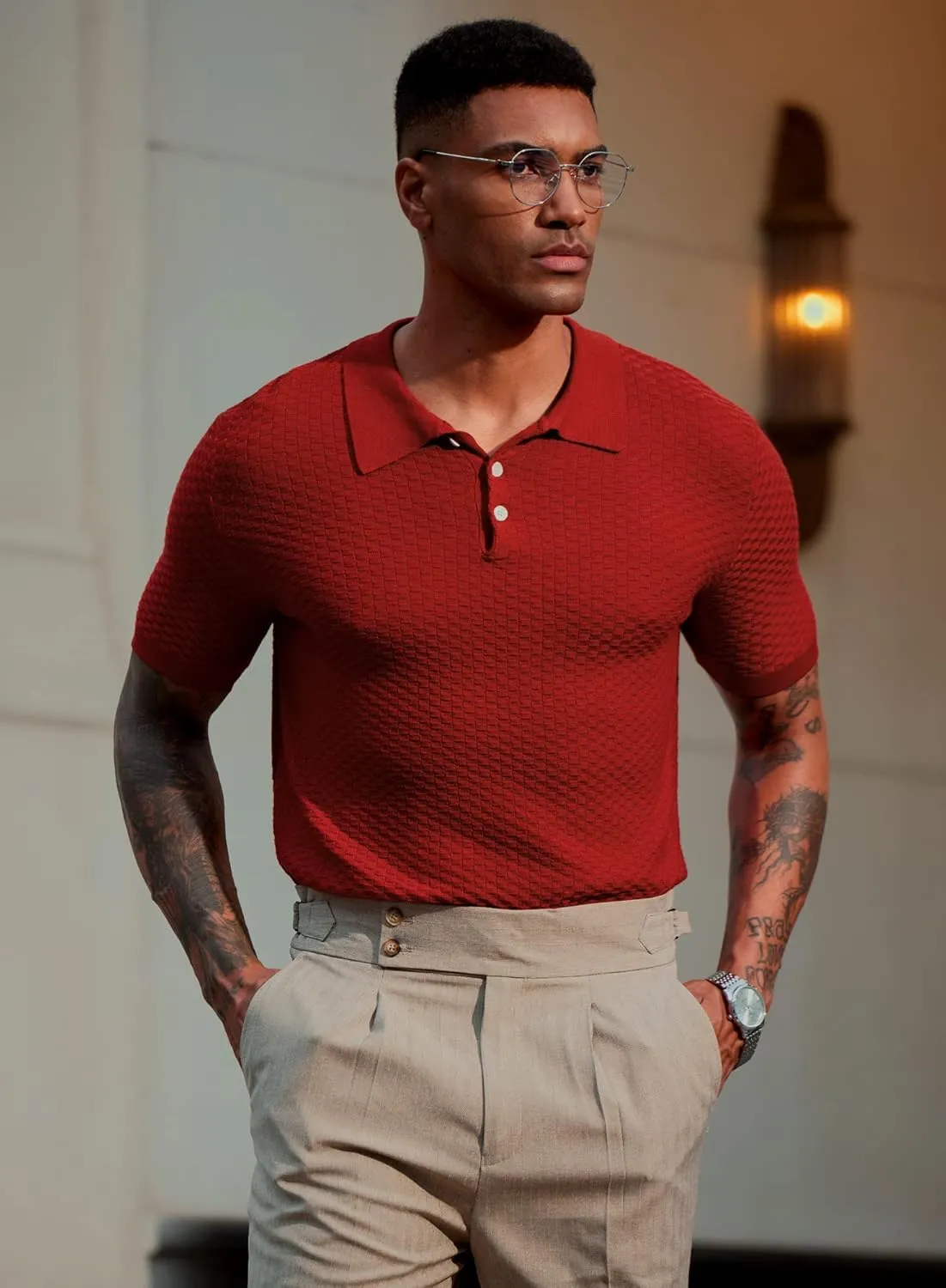 Mainfini Mens Knit Button Polo Shirts Vintage 70s Golf Shirt Casual Beach Vacation Outfit