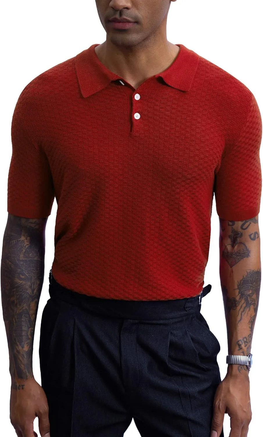 Mainfini Mens Knit Button Polo Shirts Vintage 70s Golf Shirt Casual Beach Vacation Outfit