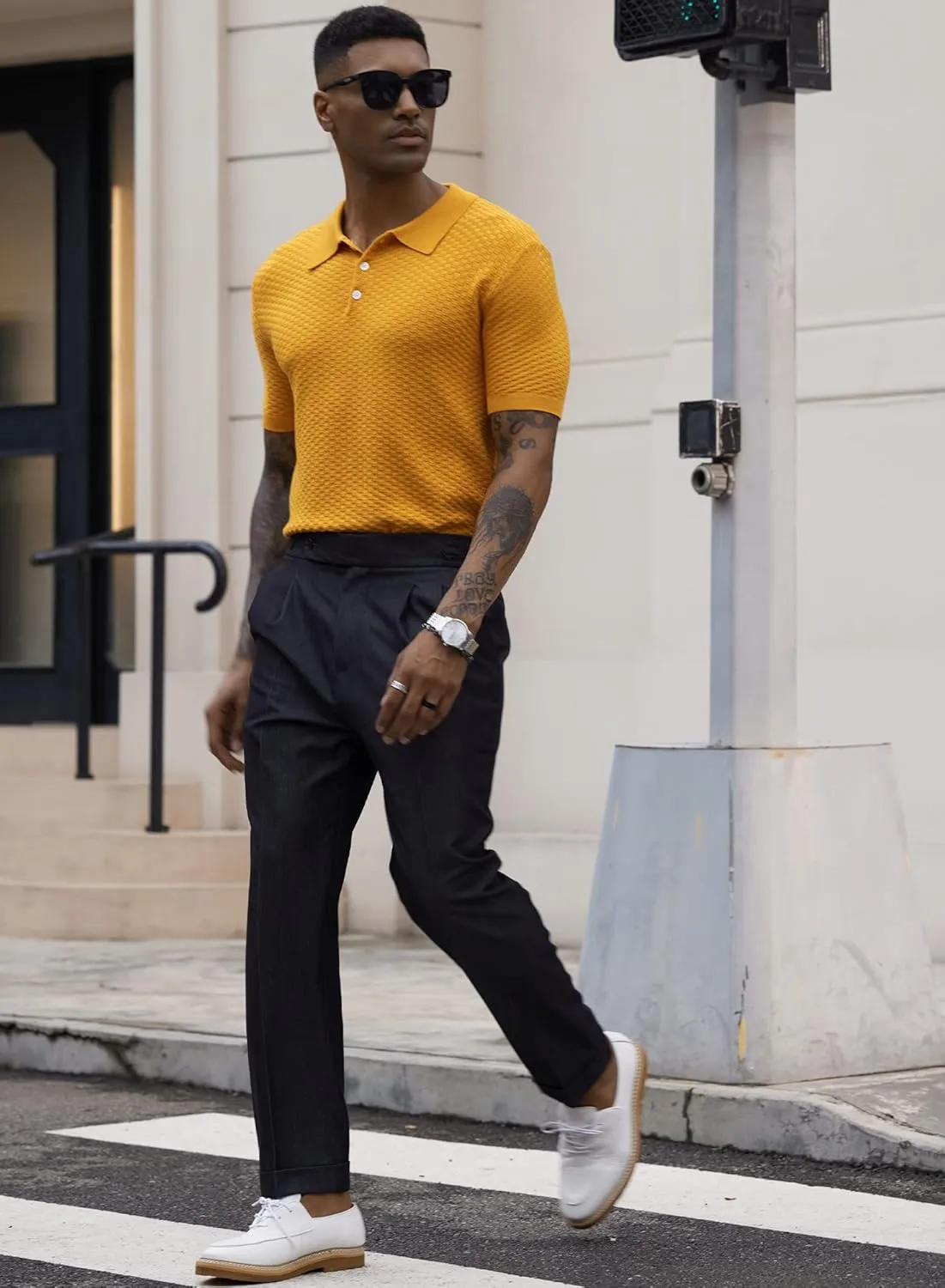 Mainfini Mens Knit Button Polo Shirts Vintage 70s Golf Shirt Casual Beach Vacation Outfit