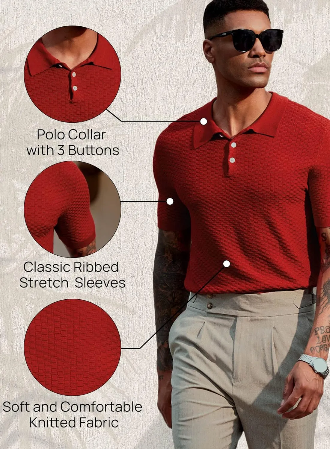 Mainfini Mens Knit Button Polo Shirts Vintage 70s Golf Shirt Casual Beach Vacation Outfit