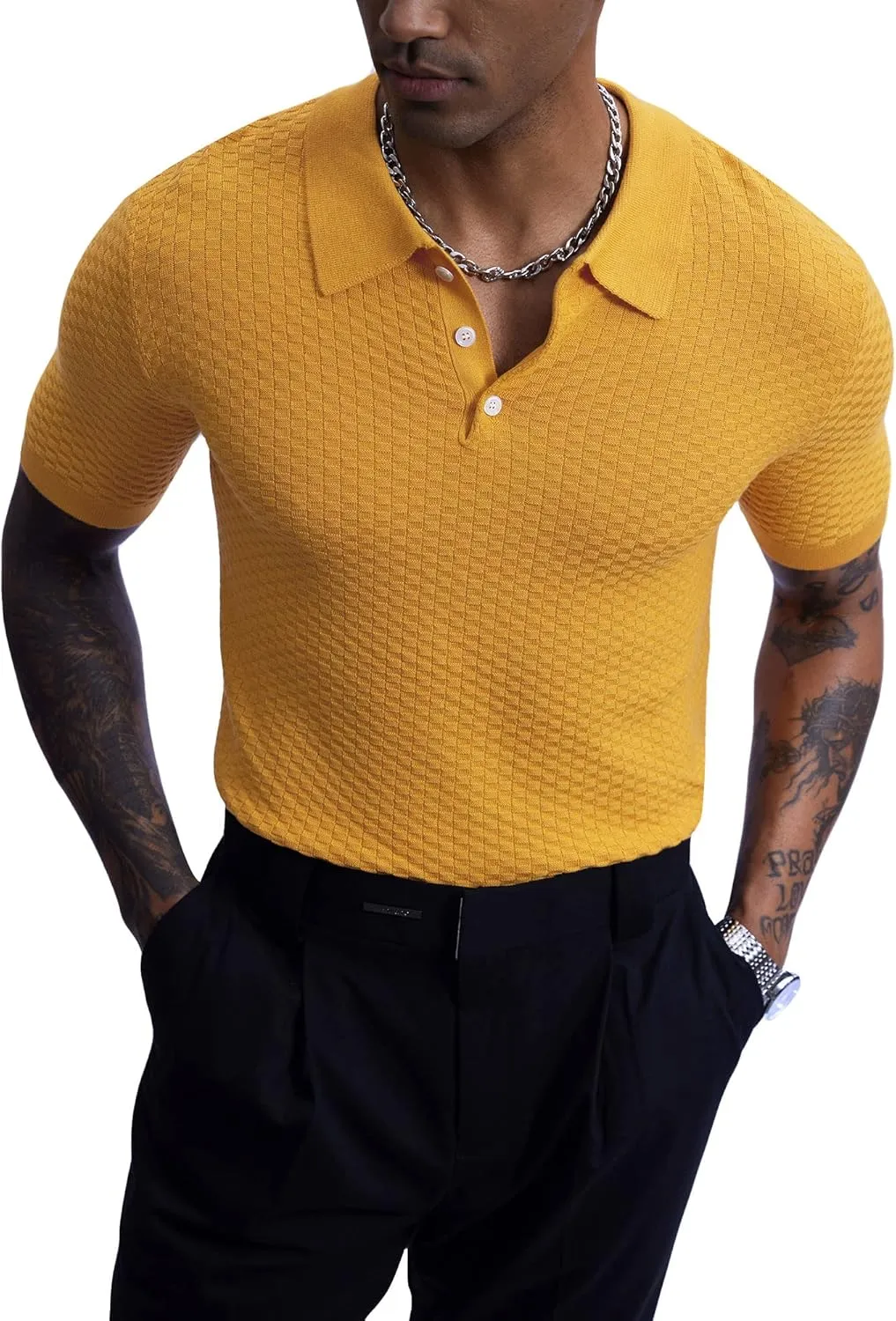 Mainfini Mens Knit Button Polo Shirts Vintage 70s Golf Shirt Casual Beach Vacation Outfit