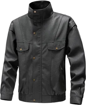 Mens Leather Jacket Fleece Lined Motorcycle Jacket Vintage Biker Jacket Plus Size Faux Leather Coat Warm Winter Jackets