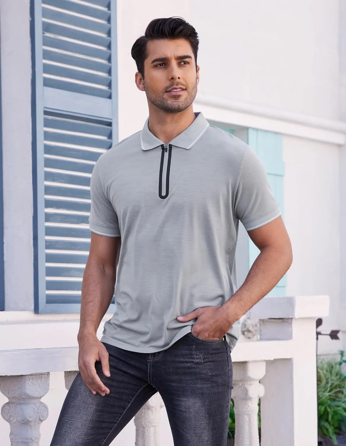 Merino Wool Polo Shirts for Men for Work Sport, Lightweight Breathable Moisture Wicking Mens Polo Shirt Short Sleeve