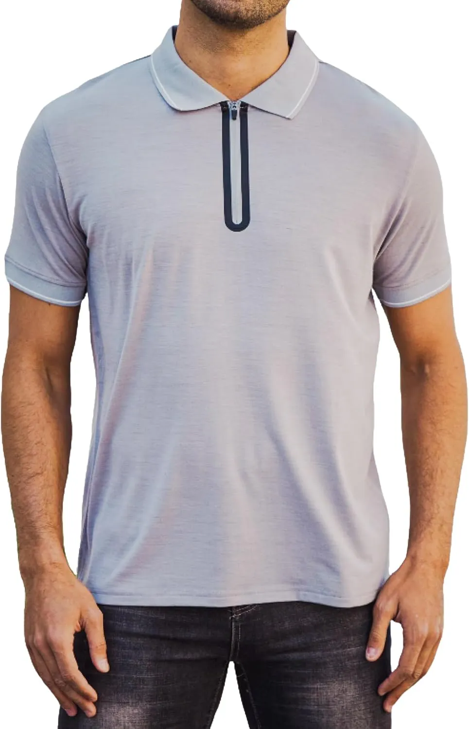 Merino Wool Polo Shirts for Men for Work Sport, Lightweight Breathable Moisture Wicking Mens Polo Shirt Short Sleeve