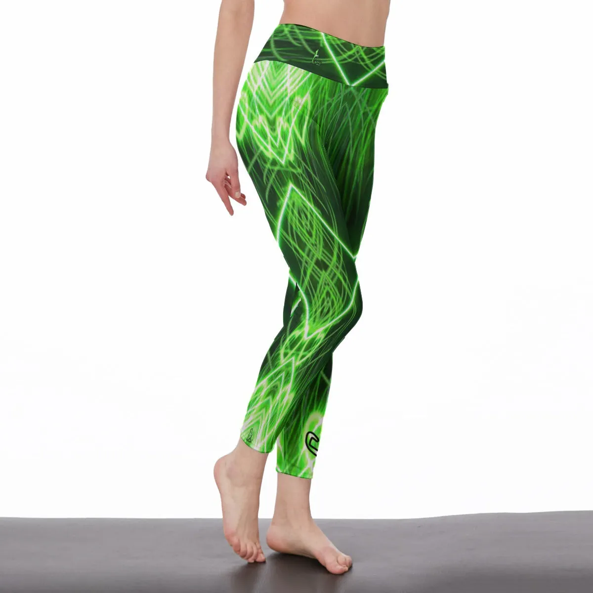 Officially Sexy Neon Green Laser Hearts Collection High Waist Leggings (English)
