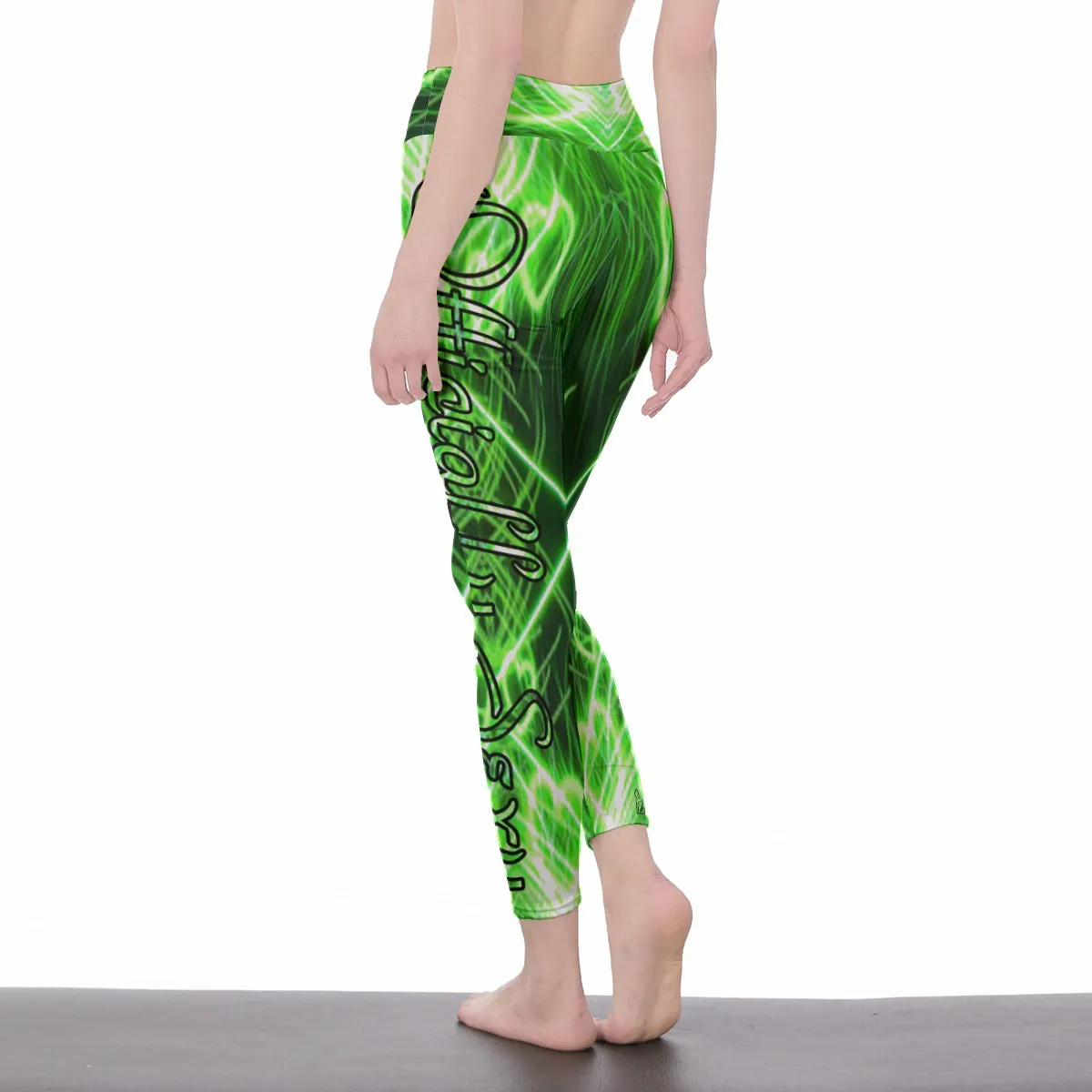 Officially Sexy Neon Green Laser Hearts Collection High Waist Leggings (English)