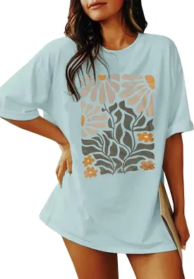 Oversized Vintage Wildflowers Shirt for Women Cute Butterfly Mushroom Graphic Shirt Casual Hippie 70s T-Shirt