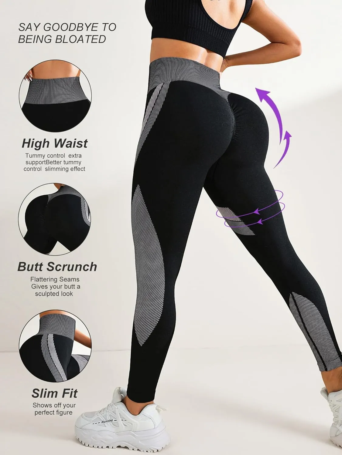 Regular and Plus Size Leggings for Women,Seamless Scrunch Butt Lifting High Waisted Leggings Tummy Control Yoga Pants