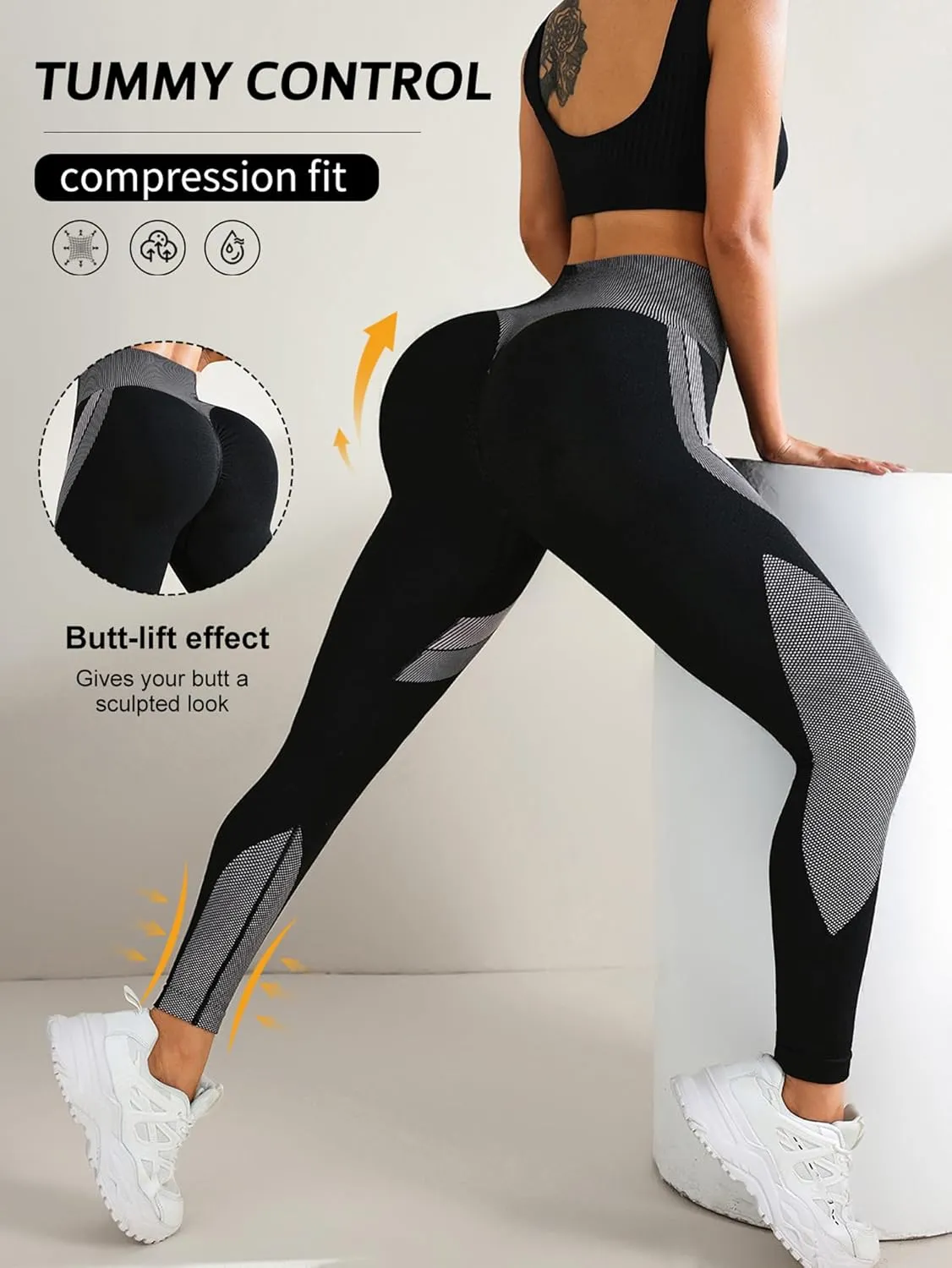 Regular and Plus Size Leggings for Women,Seamless Scrunch Butt Lifting High Waisted Leggings Tummy Control Yoga Pants