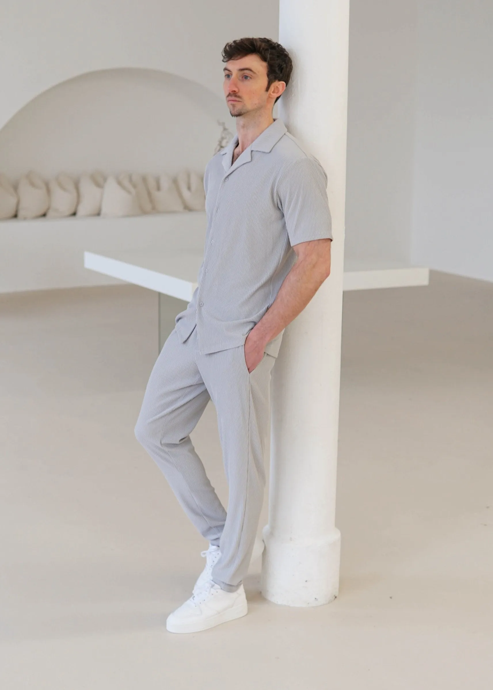 Ribbed Shirt In Light Grey