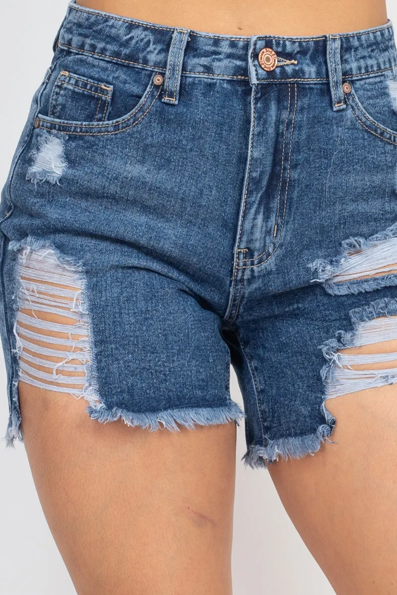 Ripped Five-pocket Mini Denim Shorts - Ships from The US