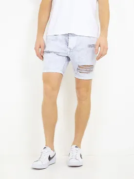 RIPPED KNEE BLEACHED DENIM SHORTS