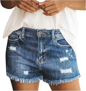Rvidbe Jean Shorts for Women Trendy, Cargo Shorts Women Plus Size, Denim Shorts for Women Juniors Casual Summer Mid Rise Stretchy Ripped Cuffed Hem Tassels Jean Shorts with Pockets
