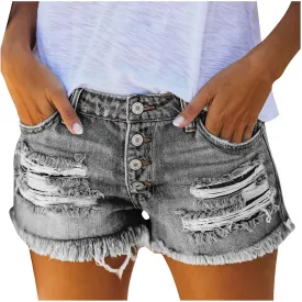 Rvidbe Womens Shorts with Pockets, Cargo Shorts Women Plus Size, Jean Shorts Womens Teen Girls Casual Summer Mid Rise Stretchy Ripped Cuffed Hem Tassels Denim Shorts with Pockets