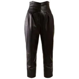 SAINT LAURENT Leather Black Lambskin Corset-waist Trousers Pants F 40 ladies