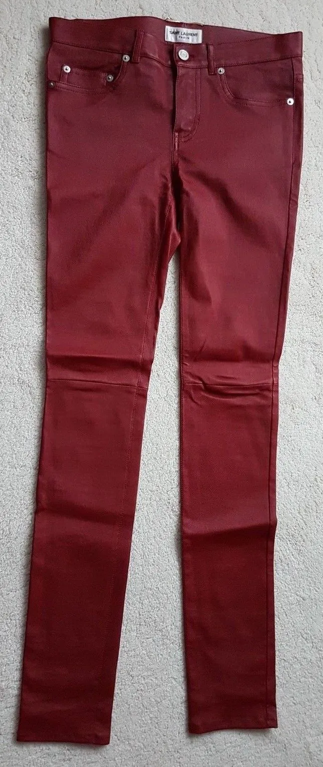 SAINT LAURENT Red Skinny stretch-leather pants Size F 38 UK 10 US 6 LADIES