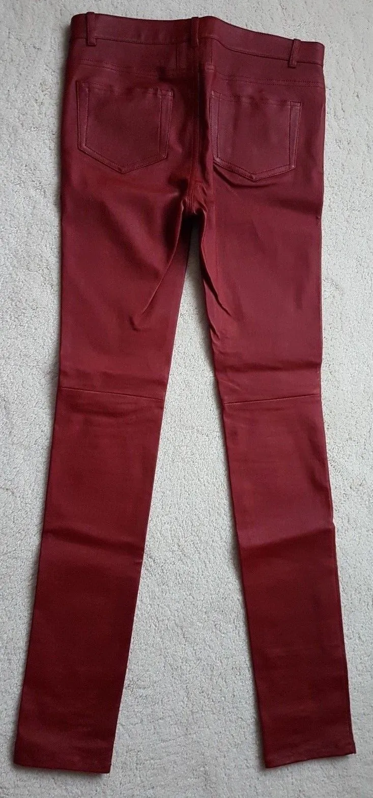 SAINT LAURENT Red Skinny stretch-leather pants Size F 38 UK 10 US 6 LADIES