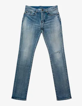 Saint Laurent Santa Monica Blue Distressed Skinny Jeans