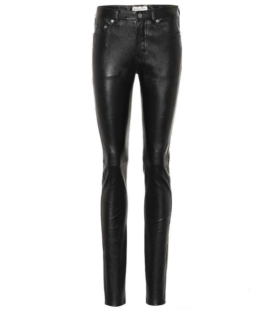 Saint Laurent SOLD OUT Black Leather skinny pants trousers F 38 UK 10 US 6 Ladies