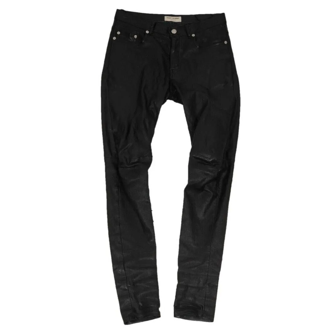 Skinny Lambskin Leather Jeans Black Pants Hedi